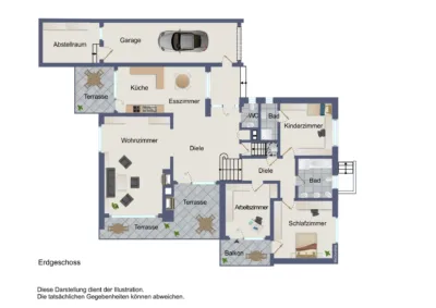 Gepflegter Bungalow mit Büro (ELW möglich) und herrlichem Garten in Erlensee - Exposéplan Erdgecshoss (12290)